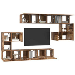 Berkfield Modern Tv Cabinet Set 10 Pcs Old Wood 180 X 30 X 90.5 Cm - thumbnail 3