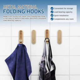 4 Pack Folding Wall Hooks, 90-Degree Folding Hooks, Invisible Coat Hooks For Bedroom And Bathroom, Gold - thumbnail 5