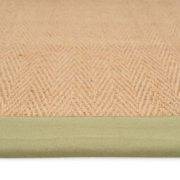 Loomed Beige Natural Jute Herringbone Pattern Non Slip Green Border Rug 60Cm X 6000Cm - thumbnail 3