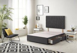 "Somnior Beds Platinum Divan Bed Base With 4 Drawers & 30"" Headboard - Plush Velvet, Black, 4Ft6 Double" - thumbnail 1