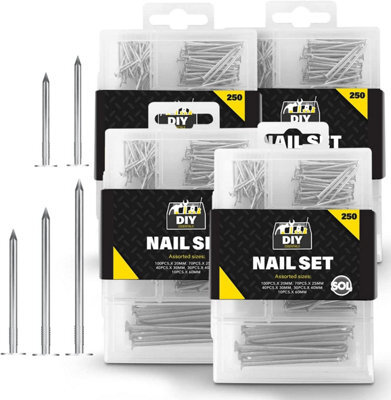 SOL 1000Pk Assorted Nails For Wood, Iron Nails For Hanging Pictures - Long, Medium And Small Wall Nails For Diy And Crafts, Woodwork - image 1