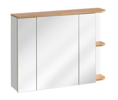 Impact Furniture Bathroom Mirror Cabinet Wall Shelf Storage Unit 940mm Scandi Modern Oak Finish Open Display Shelves Plat - image 1