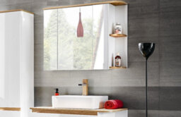 Impact Furniture Bathroom Mirror Cabinet Wall Shelf Storage Unit 940mm Scandi Modern Oak Finish Open Display Shelves Plat - thumbnail 3