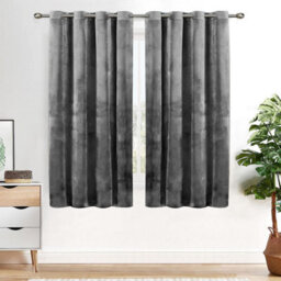 Ameha Grey Velvet Crushed Curtains Blackout Thermal Insulated Ring Top Ready Made Standard Window Curtain Pair 66'' X 54'' - thumbnail 7