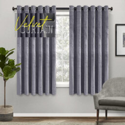 Ameha Grey Velvet Crushed Curtains Blackout Thermal Insulated Ring Top Ready Made Standard Window Curtain Pair 66'' X 54''