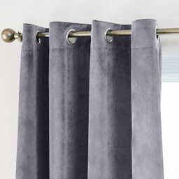 Ameha Grey Velvet Crushed Curtains Blackout Thermal Insulated Ring Top Ready Made Standard Window Curtain Pair 66'' X 54'' - thumbnail 4