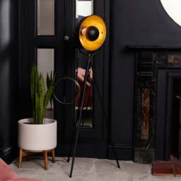 Valuelights Morpho Retro Tripod Style Floor Lamp In Black Metal Finish With Gold Interior Shade - thumbnail 5