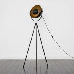 Valuelights Morpho Retro Tripod Style Floor Lamp In Black Metal Finish With Gold Interior Shade - thumbnail 4