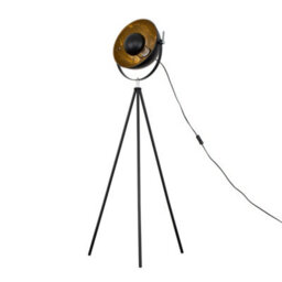 Valuelights Morpho Retro Tripod Style Floor Lamp In Black Metal Finish With Gold Interior Shade - thumbnail 2
