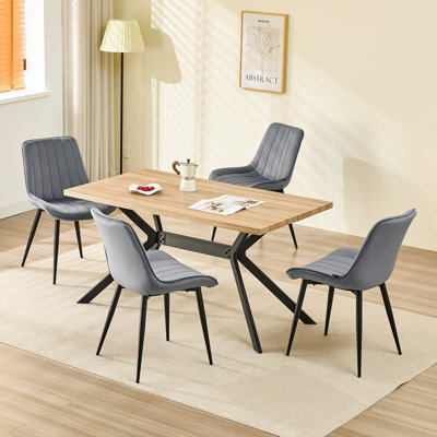 Longtoo Set Of 4 Dining Chairs With Velvet Upholstered Seat & Backrest,stable Metal Legs,modern Stripe Design,dark Grey - image 1