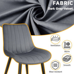 Longtoo Set Of 4 Dining Chairs With Velvet Upholstered Seat & Backrest,stable Metal Legs,modern Stripe Design,dark Grey - thumbnail 4
