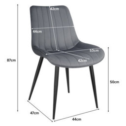 Longtoo Set Of 4 Dining Chairs With Velvet Upholstered Seat & Backrest,stable Metal Legs,modern Stripe Design,dark Grey - thumbnail 3