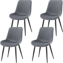 Longtoo Set Of 4 Dining Chairs With Velvet Upholstered Seat & Backrest,stable Metal Legs,modern Stripe Design,dark Grey - thumbnail 2
