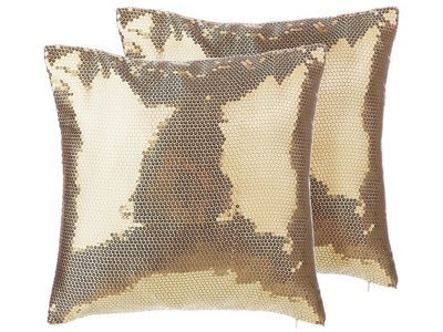 Beliani Set Of 2 Decorative Cushions Aster 45 X 45 Cm Gold Solid - image 1