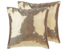 Beliani Set Of 2 Decorative Cushions Aster 45 X 45 Cm Gold Solid