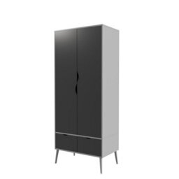 Urbn-Living Urbnliving 180Cm Height Grey Wardrobe With Black 2 Door 2 Drawer Scandi Legs Cupboard Hanging Rail Unit - thumbnail 4