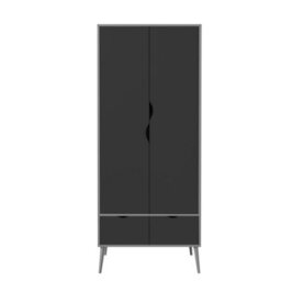 Urbn-Living Urbnliving 180Cm Height Grey Wardrobe With Black 2 Door 2 Drawer Scandi Legs Cupboard Hanging Rail Unit - thumbnail 5
