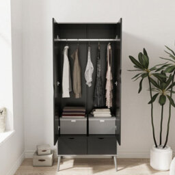 Urbn-Living Urbnliving 180Cm Height Grey Wardrobe With Black 2 Door 2 Drawer Scandi Legs Cupboard Hanging Rail Unit - thumbnail 3
