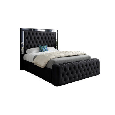 Gemia Mirror Upholstered Soft Velvet Designer Bed Frame - image 1