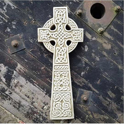 Burgess Celtic Cross Large Hanging Plaque Wall Decoration Stone Statue Handmade British Welsh Sculpture Outdoor Garden - image 1
