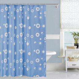 Neel Blue Sky Blue Bubble Printed Polyester Shower Curtain, Water-Resistant Bathroom Curtain With 12 Hooks - 180X200Cm