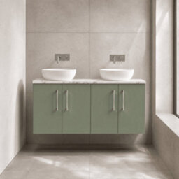 Balterley Bramshall 1200mm Wall Hung Vanity Unit With Laminate Worktop For Modern Bathroom Storage - Satin Green - thumbnail 2