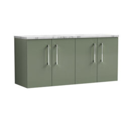 Balterley Bramshall 1200mm Wall Hung Vanity Unit With Laminate Worktop For Modern Bathroom Storage - Satin Green