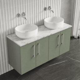 Balterley Bramshall 1200mm Wall Hung Vanity Unit With Laminate Worktop For Modern Bathroom Storage - Satin Green - thumbnail 3