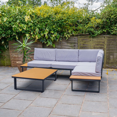 Jack Stonehouse Jsh Sicily 4 Seater Corner Patio Sofa Set With Polywood Coffee Table Grey Outdoor Garden Furniture 8Cm Padded Cushions - image 1