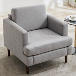Living And Home Mid-Century Light Grey Linen Single Sofa Armchair