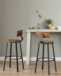 Modcraft Set Of 2 Industrial Bar Stools With Backrest - 73Cm Tall Kitchen Breakfast Chairs - thumbnail 2
