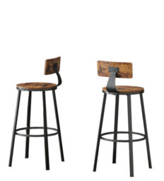 Modcraft Set Of 2 Industrial Bar Stools With Backrest - 73Cm Tall Kitchen Breakfast Chairs - thumbnail 1