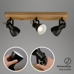 Briloner Wood Black Retro 3 Way Ceiling Light Spotlight Gu10 Adjustable Spots 480mm - thumbnail 5