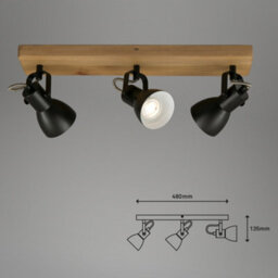 Briloner Wood Black Retro 3 Way Ceiling Light Spotlight Gu10 Adjustable Spots 480mm - thumbnail 7