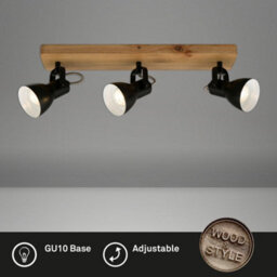 Briloner Wood Black Retro 3 Way Ceiling Light Spotlight Gu10 Adjustable Spots 480mm - thumbnail 2