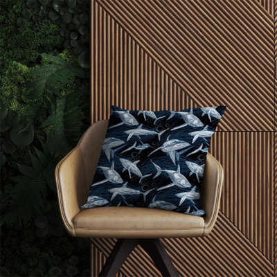 Warren Reed Designer Hand Drawn Shark Pattern Outdoor Cushion 60Cm X 60Cm
