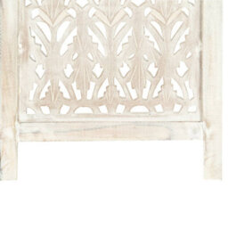 Berkfield Hand Carved 3-Panel Room Divider White 120X165 Cm Solid Mango Wood - thumbnail 4