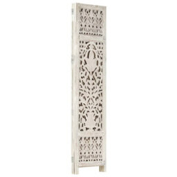 Berkfield Hand Carved 3-Panel Room Divider White 120X165 Cm Solid Mango Wood - thumbnail 2