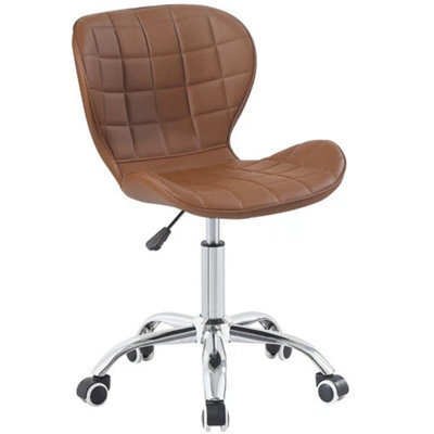 Adjustable Swivel Office Chair Brown Pu Chrome Base - image 1