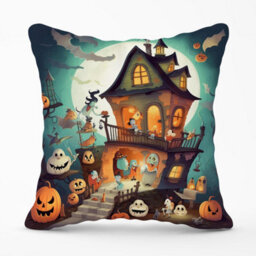 Warren Reed Designer Illustrations A Whimsical Haunted House Outdoor Cushion 45Cm X 45Cm - thumbnail 1