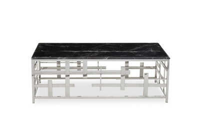 Orsina Geometric Style Black Marble Coffee Table, Spacious Rectangular Table, Versatile Decorative Table For Patio - image 1
