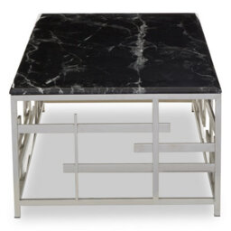 Orsina Geometric Style Black Marble Coffee Table, Spacious Rectangular Table, Versatile Decorative Table For Patio - thumbnail 4