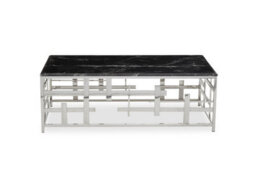 Orsina Geometric Style Black Marble Coffee Table, Spacious Rectangular Table, Versatile Decorative Table For Patio - thumbnail 1