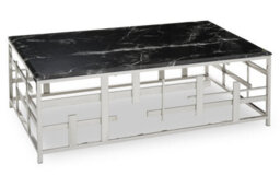 Orsina Geometric Style Black Marble Coffee Table, Spacious Rectangular Table, Versatile Decorative Table For Patio - thumbnail 2
