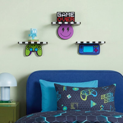 Ohs Kids Set Of 3 Gaming Novelty Wall Shelves Floating Storage - Checkerboard - image 1