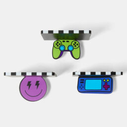 Ohs Kids Set Of 3 Gaming Novelty Wall Shelves Floating Storage - Checkerboard - thumbnail 2