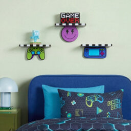 Ohs Kids Set Of 3 Gaming Novelty Wall Shelves Floating Storage - Checkerboard - thumbnail 1
