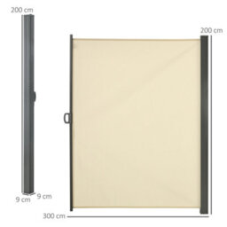 Outsunny 3X2M Retractable Side Awning Screen Fence Patio Privacy Divider Cream - thumbnail 3