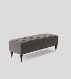 180Cm Safar Ottoman Bench With Storage And Turned Wooden Legs- Plush Velvet Shoes Bench - Grey Chesterfield Storage Bench - thumbnail 1