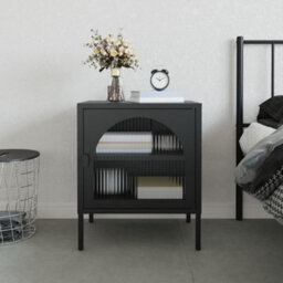 Vidaxl Nightstand Black 50X35X60 Cm Glass And Steel